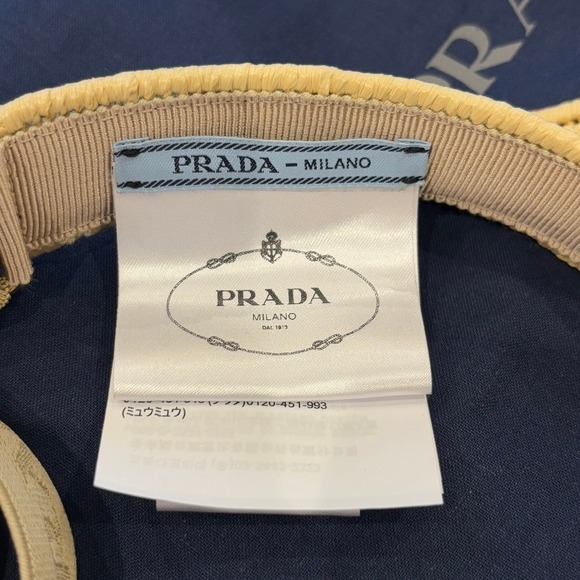 Prada Natural Straw Visor with Gold Triangle Logo